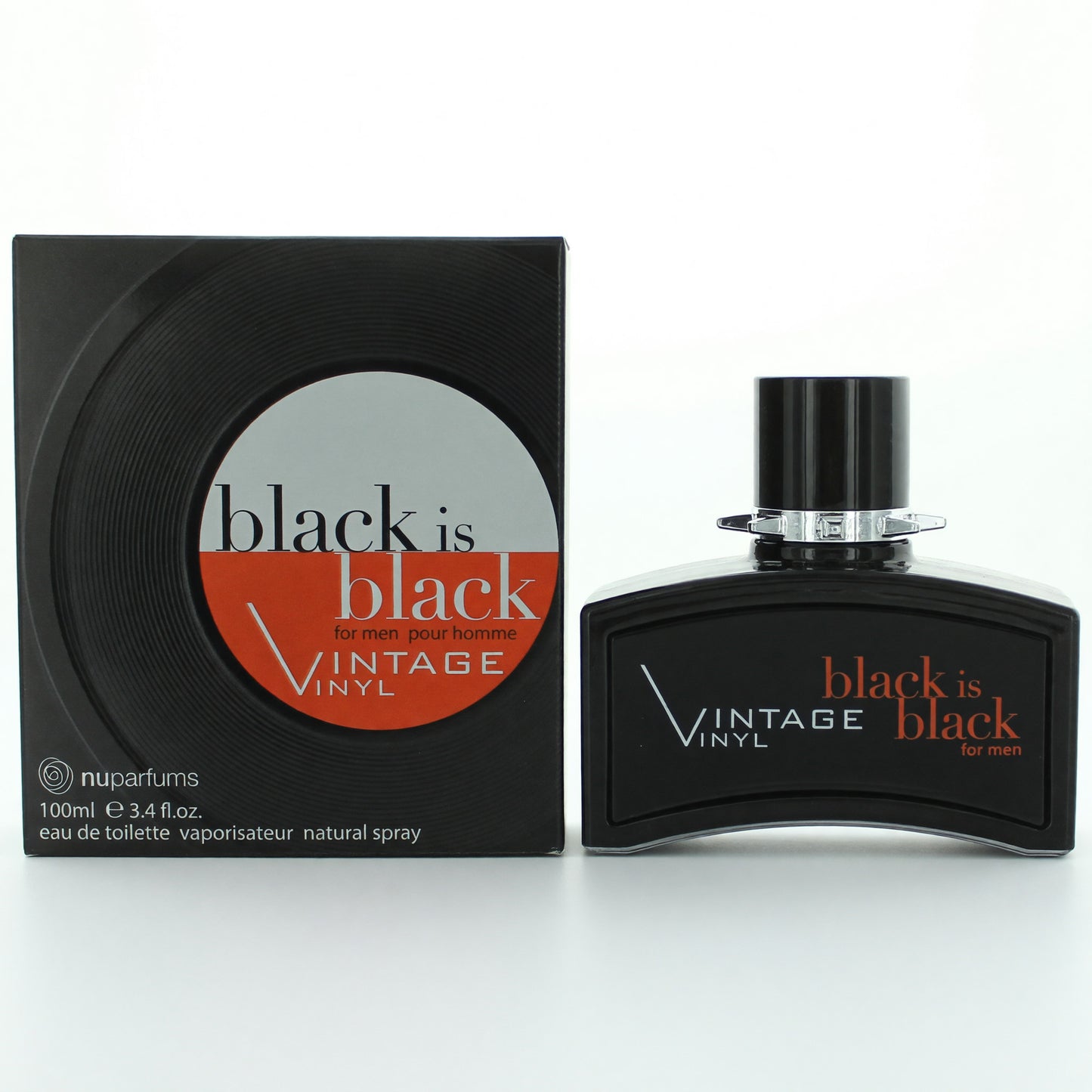Black is Black Vintage Vinyl by NuParfums, 3.4 oz Eau De Toilette Spray for Men